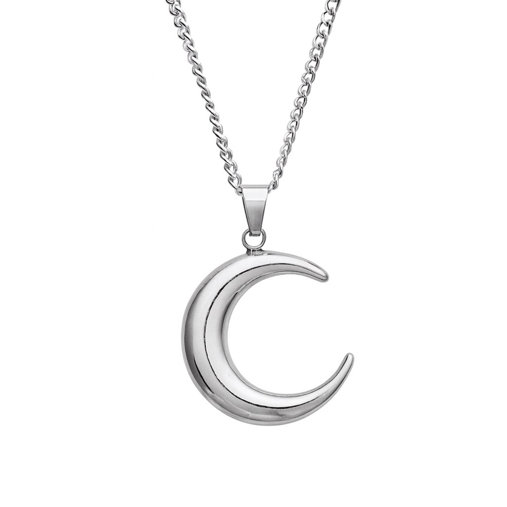 Stainless Steel Crescent Moon Necklace Silver Celestial Pendant 20” Chain